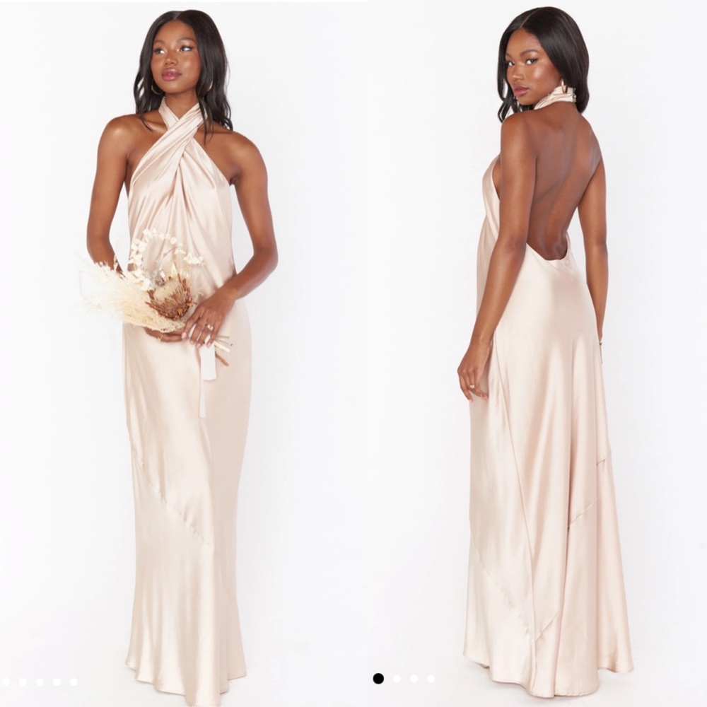 SMYM L Jasmine Halter Maxi Dress Champagne Luxe